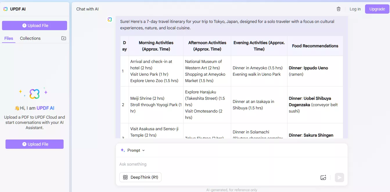 press enter to generate travel itinerary updf ai online